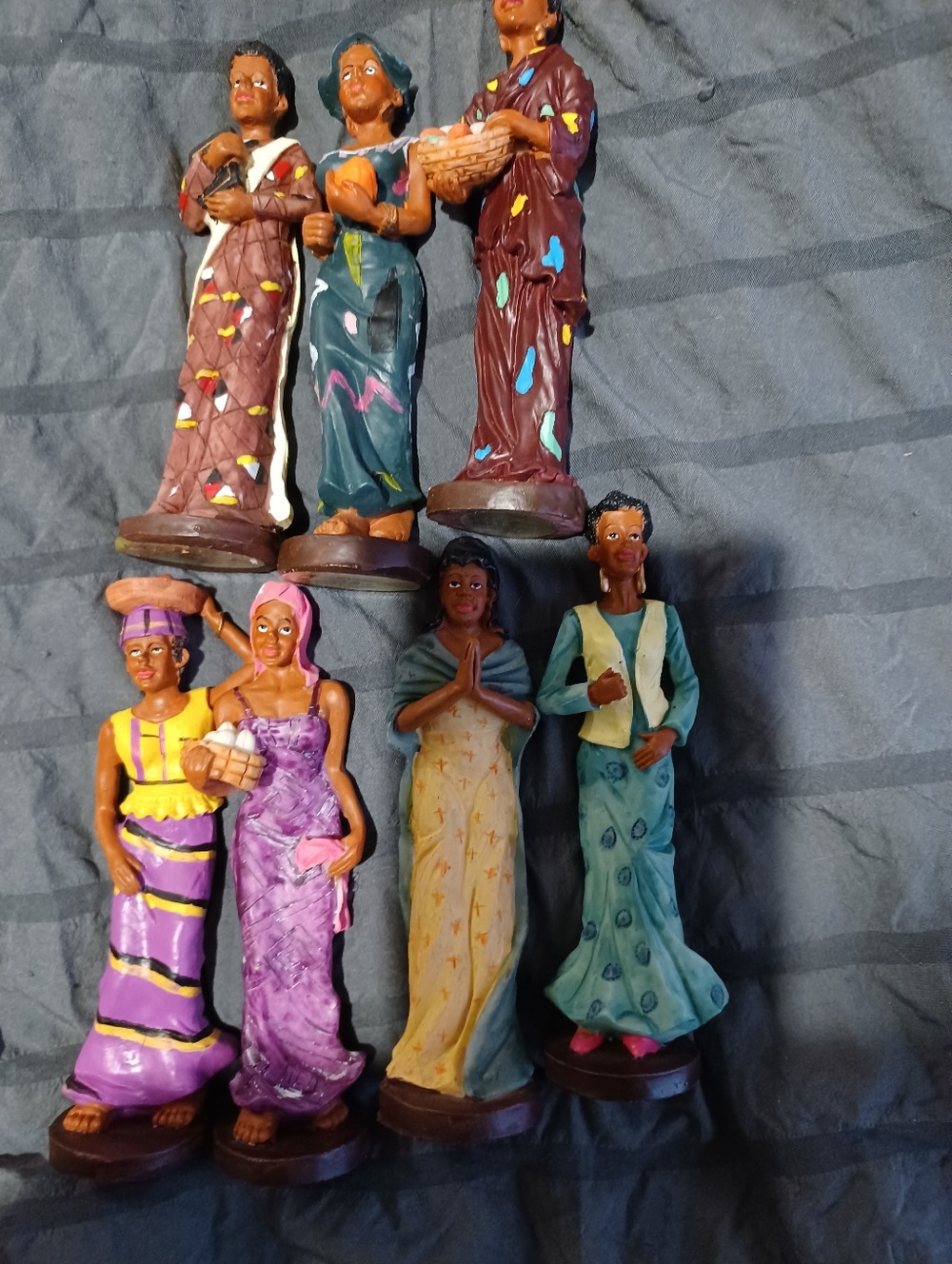 Colorful African Women Figurine Set - Purple, Brown, Yellow